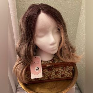 Lativ NWT Ash brown roots with pinkish blonde highlights mid-length LACE FRONT
